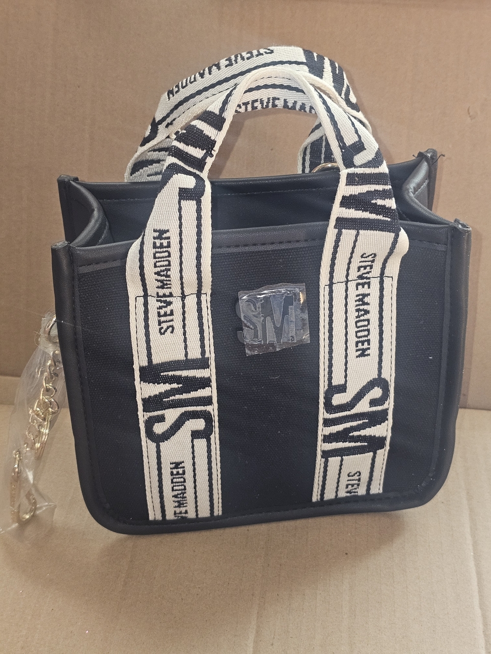Steve Madden Black Mini Tote with Branded Strap